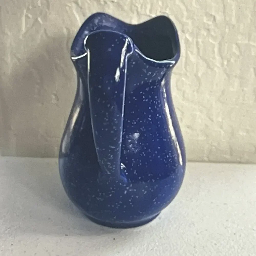 Vintage Ceramic Pitcher Blue Speckled Small Rustic Farm Chic 5
